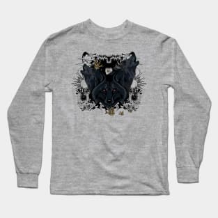 Awesome dark wolves with birds Long Sleeve T-Shirt